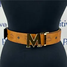 MCM Mens Claus Cognac Leather Reversible Belt Customizable New