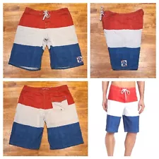 O'Neill x PBR Pabst Blue Ribbon Beer Board Shorts Trunks Mens 32 Red White Blue