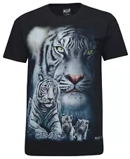 Siberian White Bengal Tiger With Cubs 100% Cotton T- Shirt Front & Back Print