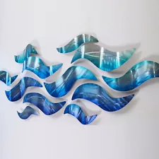 Large Metal Wall Sculpture Modern Abstract Art Blue Wave Painting Home Decor