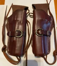 Cowboy Western Leather Holsters Matched Set L/R Brown Single Action Revolvers