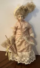 Victorian Lady Porcelain Doll for Miniature Doll Houses 1:12 Peach Dress