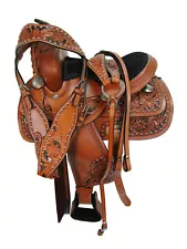 SILLA CABALLO MINI MONTURA NEGRA NIÑOS VAQUERA TEXANA FLORAL PONY LEATHER SADDLE