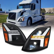 Fo 2004-2017 Volvo VNL Truck Black LED Headlights Headlamps Left+Right VNM VNX (For: Volvo VNL 670)