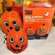 SISAL JACK O LANTERNS Halloween pre-lit silly pumpkins glitter cute yard rare