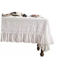 Vintage Ruffle Tablecloth for Rectangle Tables,Farmhouse 67"*106" White