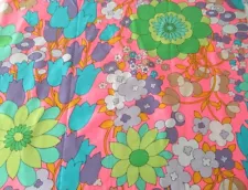 Vintage 60s 70s Peter Pan Groovy Floral Bright POP MOD Brady Bunch Neon Fabric