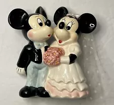 New ListingDisney Ceramic Mickey & Minnie Mouse Bride & Groom Figurine Cake Topper Japan 5"