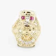 CZ Pharaoh Egyptian King Ring Real Solid 10K Yellow White Gold All Sizes