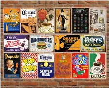 16 Pcs Reproduced Vintage Food Beverage Tin Signs, Diner Kitchen Retro Decor