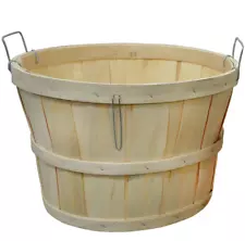 Garden Wooden Bushel Basket Natural Wood Hold Dry 4 gallons With Handles