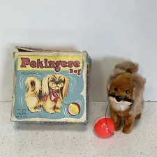 Vintage Pekingese Dog Mechanical Toy Alps Japan Original Box Works!