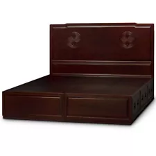 US SELLER Dark Cherry Elmwood King Size Longevity Platform Bed with 6 Drawers