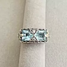 Vintage Art Deco Antique Aquamarine Ring Sterling Silver