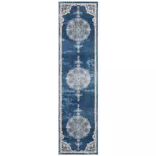 Medallion Navy Blue 2 x 20 ft Long Runner Rug For Hallway Kitchen Clearance Sale