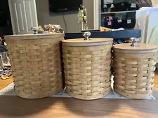 2004 Longaberger Basket Canister Set 3 Signed Wood Lids L M S