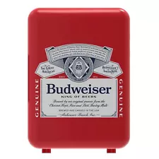 Budweiser Beer Red White Blue Mini Fridge Compact Personal Refrigerator Retro