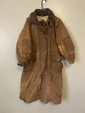 Vintage Outback Trading Co Duster Coat Mens Brown Long Oilskin Full Length READ