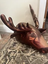 DCI Inflatable Moose Head With Antlers Plastic Blow Up Wall Decor Used 23x26