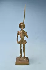 Vintage DON QUIXOTE HAND CARVED WOODEN STATUE with SPEAR DECORATIVE $06854