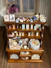 Vintage Artisan Miniature Dollhouse Dressed Sewing Cabinet Hutch Diorama OOAK