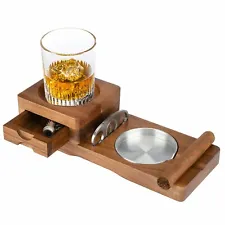 Cigar Ashtray Coaster Whiskey Glass Tray & Wooden Ash Tray with Cigar Cutter,Inc