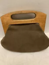 Vintage RARE suede Bermuda bag with wooden handles Brown