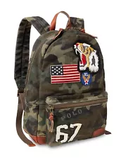 NWT Polo Ralph Lauren Canvas Camo CAMOUFLAGE TIGER PATCH #67 Flag Backpack