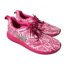 Nike Girls Roshe Run Lace Up Low Top Running Shoes 677784-100 Size 5Y Pink White