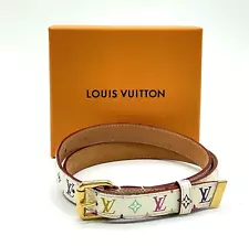 Authentic LOUIS VUITTON Monogram Multicolor Blanc Santur Belt W/Box NS080591