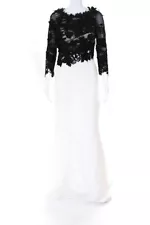 Tony Ward Womens Embroidered Floral Mesh Full Length Gown Black Ivory Size 2 LL1