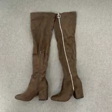 Shoe Dazzle Over The Knee Sexy Suede Boots Brown Zipper Block 3.25" Heel Sz 5.5