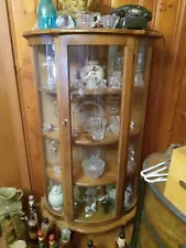 Antique Oak Curio Cabinet W/ Top Mirror