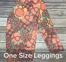 LuLaRoe Mommy and Me Collection OS Leggings Pink Coral Green Flowers Vines NWT