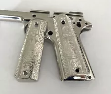 Engraved Polished Stainless Steel Aztec Style Grips for Colt 38 Super