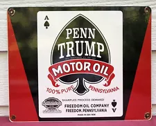 LARGE VINTAGE 1936 DATED PENN TRUMP MOTOR OIL PORCELAIN GAS STATION SIGN