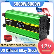 3000W 6000W Pure Sine Wave Power Inverter DC 12V To 110V Solar Car Converter LCD