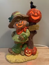 Vintage 81 Glenview Mold Halloween Scarecrow "Pumpkins for Sale" Bird Tree 12"