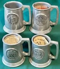 RWP Wilton Pewter Large Beer Mugs Steins Tankards Set of 4 Different Crests NOS!