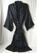 CHRISTIAN DIOR Monsieur Black Satin Luxury Robe Kimono One Size Pockets