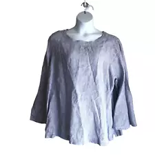 Cynthia Rowley Women's 100% Linen Blouse Plus 3X Striped Blue Bell Sleeve Boho