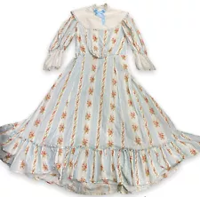 Vtg Repro 1900s Edwardian Rose Stripe Dress Pigeon Bust Prairie Plate Collar