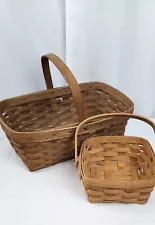 Set Of 2 Longaberger Baskets 1988 & 1985 VTG Baskets Estate Sale 7"x7" & 15"x10"