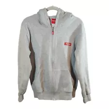 Supreme Gray Full Zip Hoodie with Spell Out on Hood Streetwear Casual Adult M