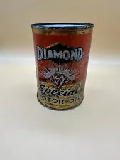 ORIGINAL RARE VINTAGE Diamond Motor Oil ONE QUART OIL CAN METAL FULL NOS