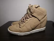 Nike Dunk Sky High Wedge Heel Women's Size 7 Tan Brown Suede 528899-201