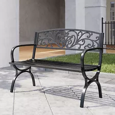 Outdoor Bench Patio Metal Garden Furniture Deck Porch Seat Backyard Park Chair