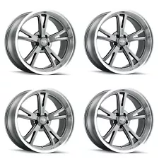 Set 4 17" Ridler 606 17x7 Grey W Machined Lip 5x4.75 Wheels 0mm Rims