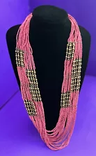 Chico’s Long Pink Seed Beads W/Brass Beads Multi Strand Necklace SALE!