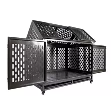 45" Heavy Duty Pet Dog Cage Strong Metal Crate Kennel w/Roof Wheels&Tray 2 Doors